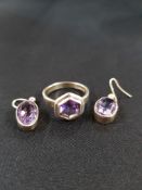 SILVER AMETHYST RING AND SILVER AMETHYST EARRINGS