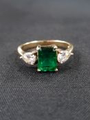 GOLD, EMERALD AND WHITE SAPPHIRE RING