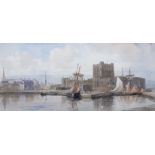 JW CAREY - WATERCOLOUR - CARRICKFERGUS CASTLE 12.5'' X 5.5''