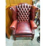 OX BLOOD LEATHER BUTTON BACK CHESTERFIELD CHAIR