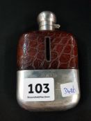 GOOD SILVER AND CROCODILE SKIN HIP FLASK BY JAMES DIXON SHEFFIELD