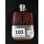 GOOD SILVER AND CROCODILE SKIN HIP FLASK BY JAMES DIXON SHEFFIELD