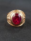 9 CARAT GOLD RED STONE COLLEGE STYLE RING 8.7 GRAMS