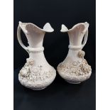 PAIR OF 2ND PERIOD BELLEEK ABERDEEN EWERS IN GOOD CONDITION