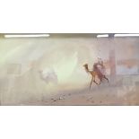 DOUGLAS H PINDER - 1886-1949 - WATERCOLOUR - IN THE EYE OF THE SANDSTORM 14'' X 7.5 ''