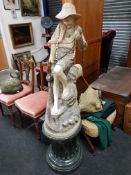 LARGE MARBLE STATUE SWIVEL MARBLE BASE 4'10" TALL