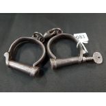 ASSUMED VICTORIAN 1880'S IRISH DUBLIN METROPOLITAN POLICE HANDCUFFS AND KEY