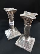 PAIR OF FINE QUALITY SILVER CORINTHIAN CANDLE HOLDERS BY CHARLES BOYNTON 712 GRAMS