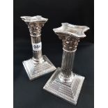 PAIR OF FINE QUALITY SILVER CORINTHIAN CANDLE HOLDERS BY CHARLES BOYNTON 712 GRAMS