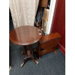 CIRCULAR LAMP TABLE AND SMALL DROP LEAF TABLE