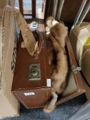 OLD FURS AND SUITCASE AND BOX LOT