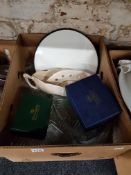 BOX LOT TO INCLUDE TYRONE, TIPPERARY AND OTHER GLASSWARE, LAZY SUSAN, PLANTER ETC