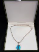 SILVER AND TURQUOISE PENDANT AND CHAIN