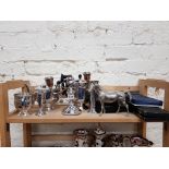 SHELF LOT OF EPNS TO INCLUDE HORSE FIGURE, TEASET AND CANDLESTICK