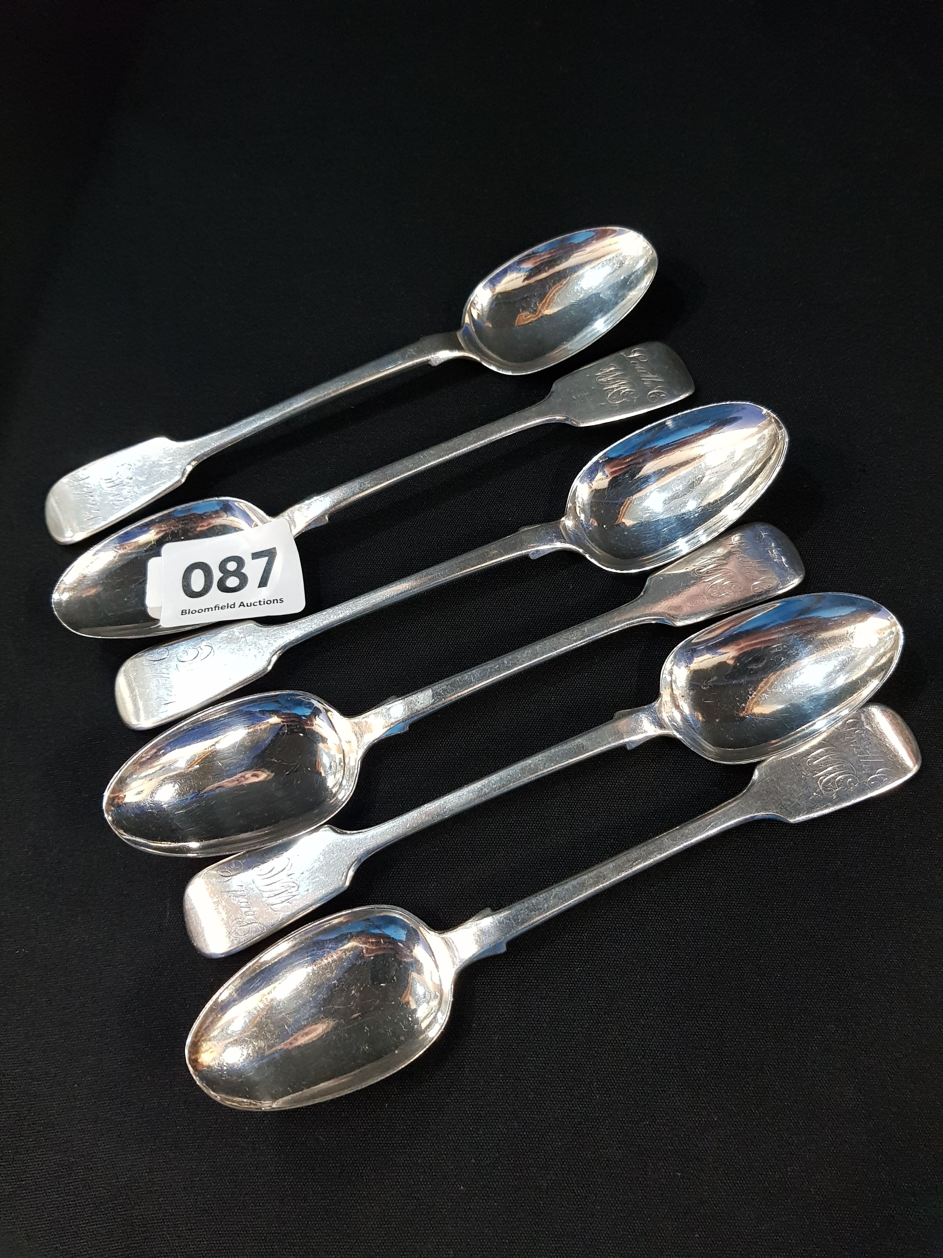 SET OF 6 VICTORIAN IRISH SILVER TEASPOONS DUBLIN 1886-7 151 GMS