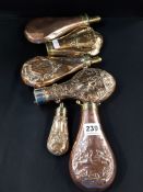 6 COPPER POWDER FLASKS ORIGINALLY FROM THE ESTATE OF NICOLAS PARSONS