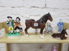 BESWICK HORSE AND 4 OTHER FIGURES