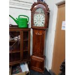 FINE QULAITY VICTORIAN GRANDFATHER CLOCK ARCH DIAL IN A MAHOGANY CASE WEIGHTS AND PEND