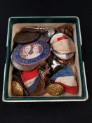 BOX OF MEDALS AND BUTTONS ETC