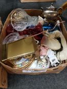 LARGE BOX LOT OF ORNAMNETS AND GLASSWARE 1