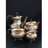 4 PIECE SOLID SILVER TEA SET SHEFFIELD 1906 1519GMS