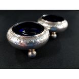 PAIR OF VICTORIAN SILVER SALTS WITH ORIGINAL BLUE LINERS LONDON 1872/73 SILVER WEIGHT 80G