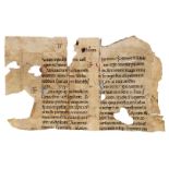 Fragment from a leaf from a Bible or Gospel Book, in Latin, decorated manuscript on parchment [Fra