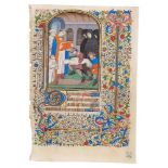 A funeral scene, miniature on a leaf from a Book of Hours, Use of Paris, in Latin, illuminated ma