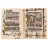 Five leaves from an early Book of Hours, of Dominican Use, in Latin, illuminated manuscript on pa