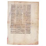 Leaf from a Glossed Gospel of John, of great refinement and with numerous gold initials, in Latin