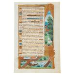 Leaf from a Book of Hours with a finely painted border with a dog and three monkeys, in Latin,
