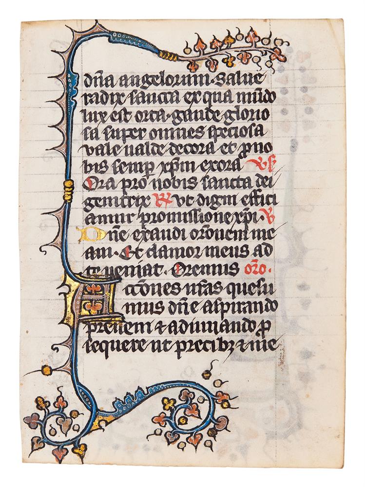 Five leaves from an early Book of Hours, of Dominican Use, in Latin, illuminated manuscript on pa - Image 5 of 8