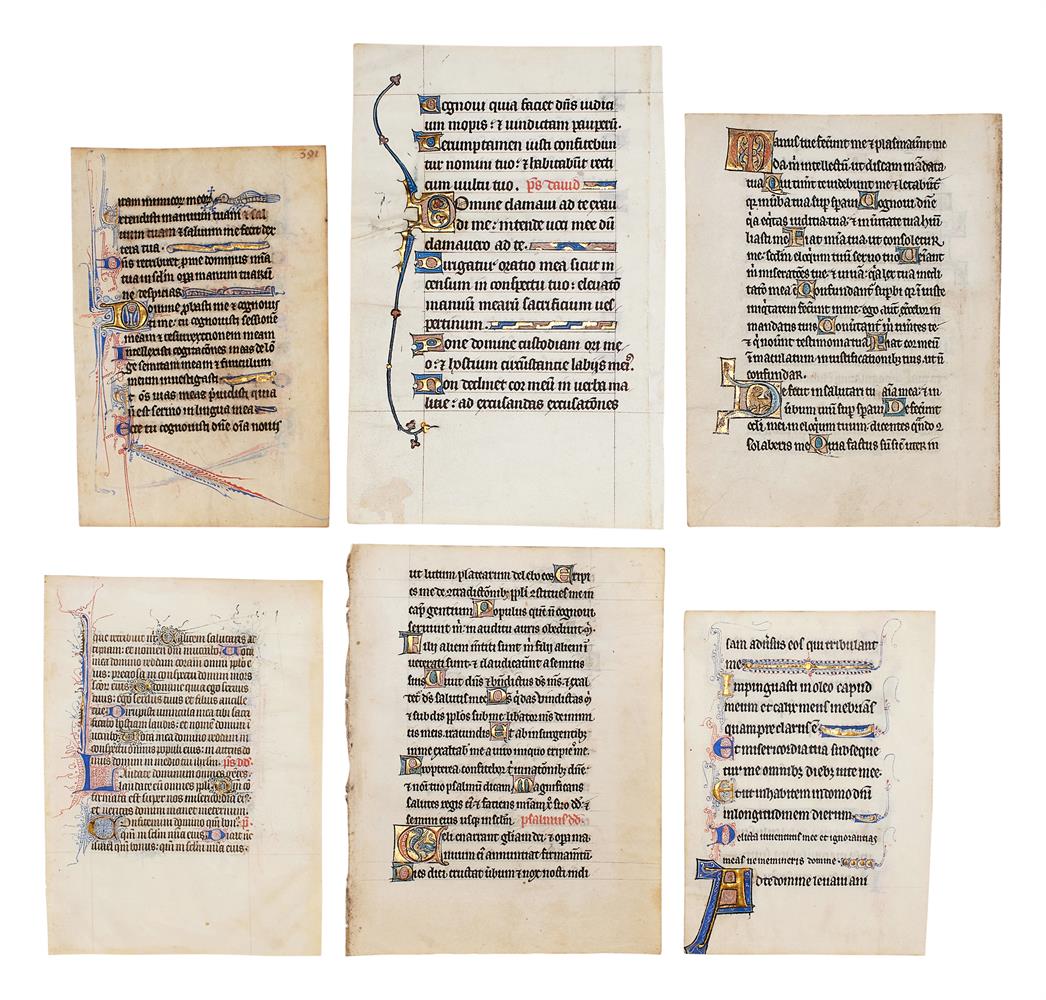 Collection of leaves from Psalters, in Latin, decorated or illuminated...