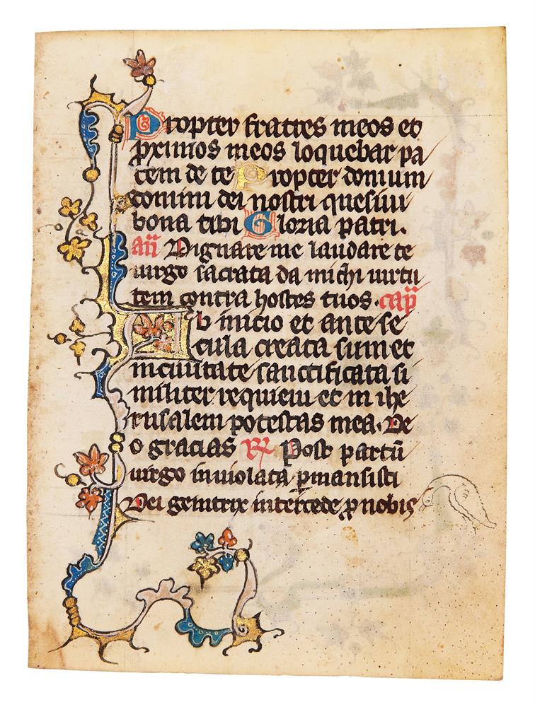 Five leaves from an early Book of Hours, of Dominican Use, in Latin, illuminated manuscript on pa - Image 7 of 8