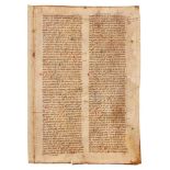 Leaf from a copy of Innocent IV, Apparatus in Quinque Libros Decretalium, in Latin, manuscript on