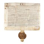 Royal pardon of King James I for Hugh Currer of Kildwick, North Yorkshire, in Latin, very large m