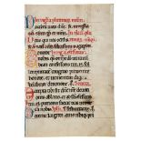 Three leaves from a finely illuminated English Sacramentary, Use of Sarum, in Latin, decorated
