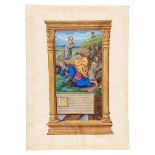 The Agony in the Garden, a large miniature from a Book of Hours, with a text leaf from the same,