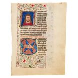 Two leaves with the Crown of Thorns and the Wounds of Christ in historiated initials, from a Book