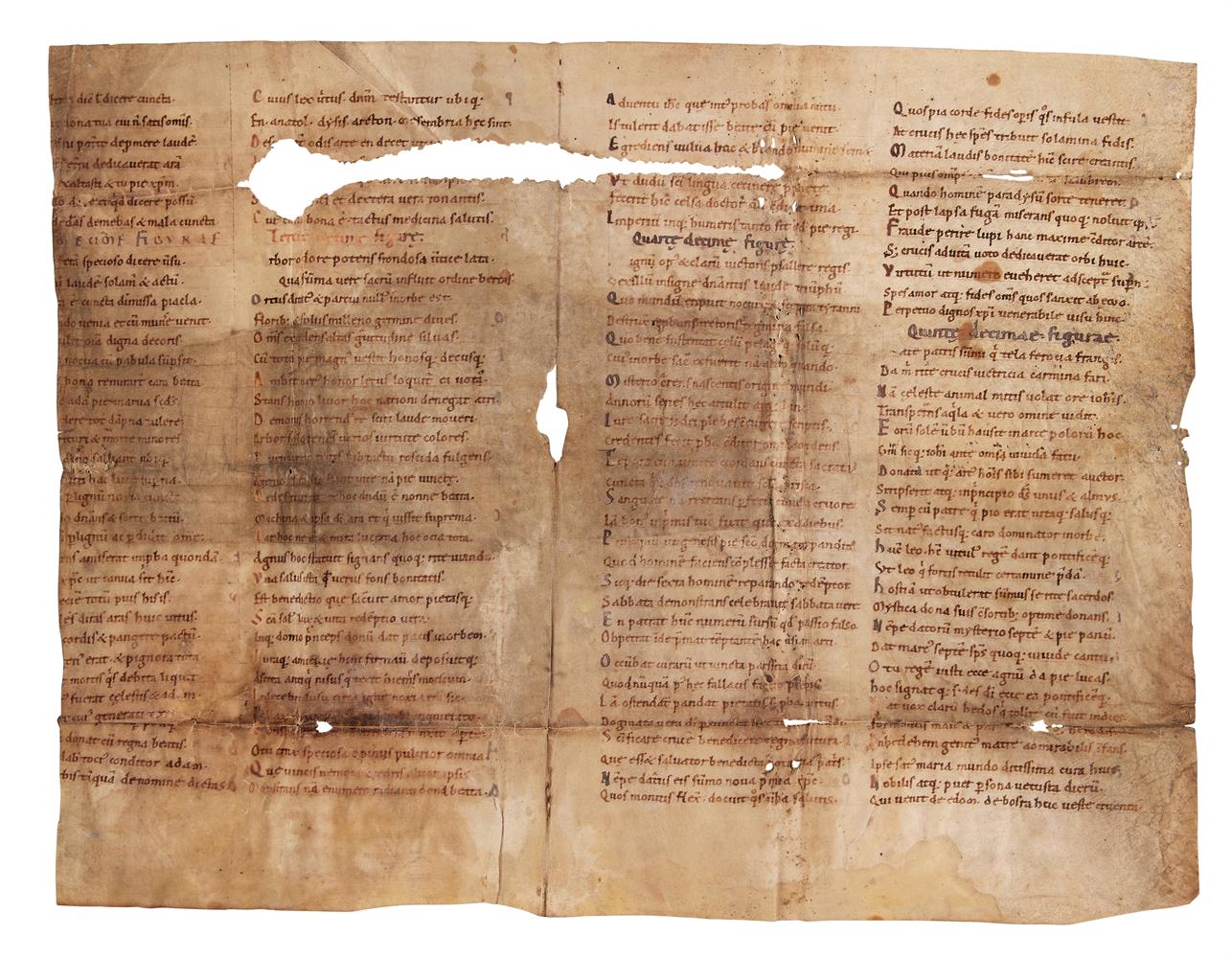 Bifolium from a copy of Hrabanus Maurus, De Laudibus Sanctae Crucis, in Latin verse, manuscript