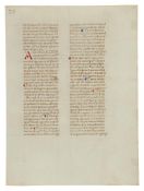 Leaf from Thomas Aquinas, Commentary on the Sentences of Peter Lombard, in Latin, decorated manus