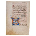 Leaf from an early Choirbook, with a large decorated initial incorporating a dragon, in Latin,