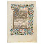 Two leaves from an opulently illuminated Book of Hours, Use of Rome, in Latin, manuscript on parc