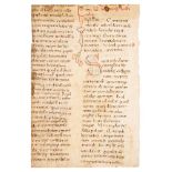 Fragment of a leaf from a Homiliary, with large coloured initials, in Latin, decorated manuscript