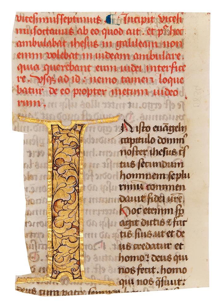 Two cuttings with illuminated initials from a copy of Augustine, Tractate on John, in Latin, manu - Image 3 of 8