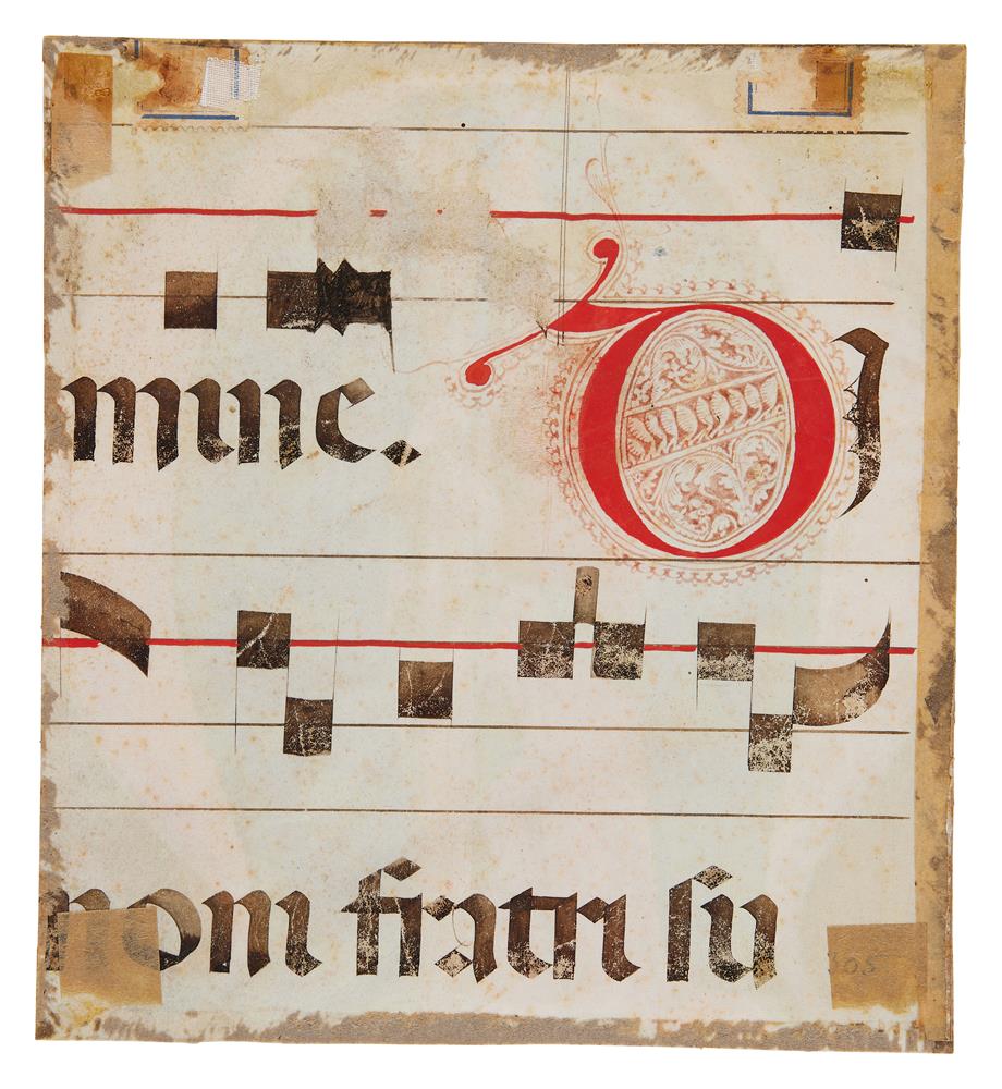 St. Andrew holding his cross, in a large initial on a cutting from a Gradual, illuminated manuscr - Image 2 of 2