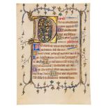 Two leaves from an early Book of Hours, in Latin, illuminated manuscript on parchment [southern