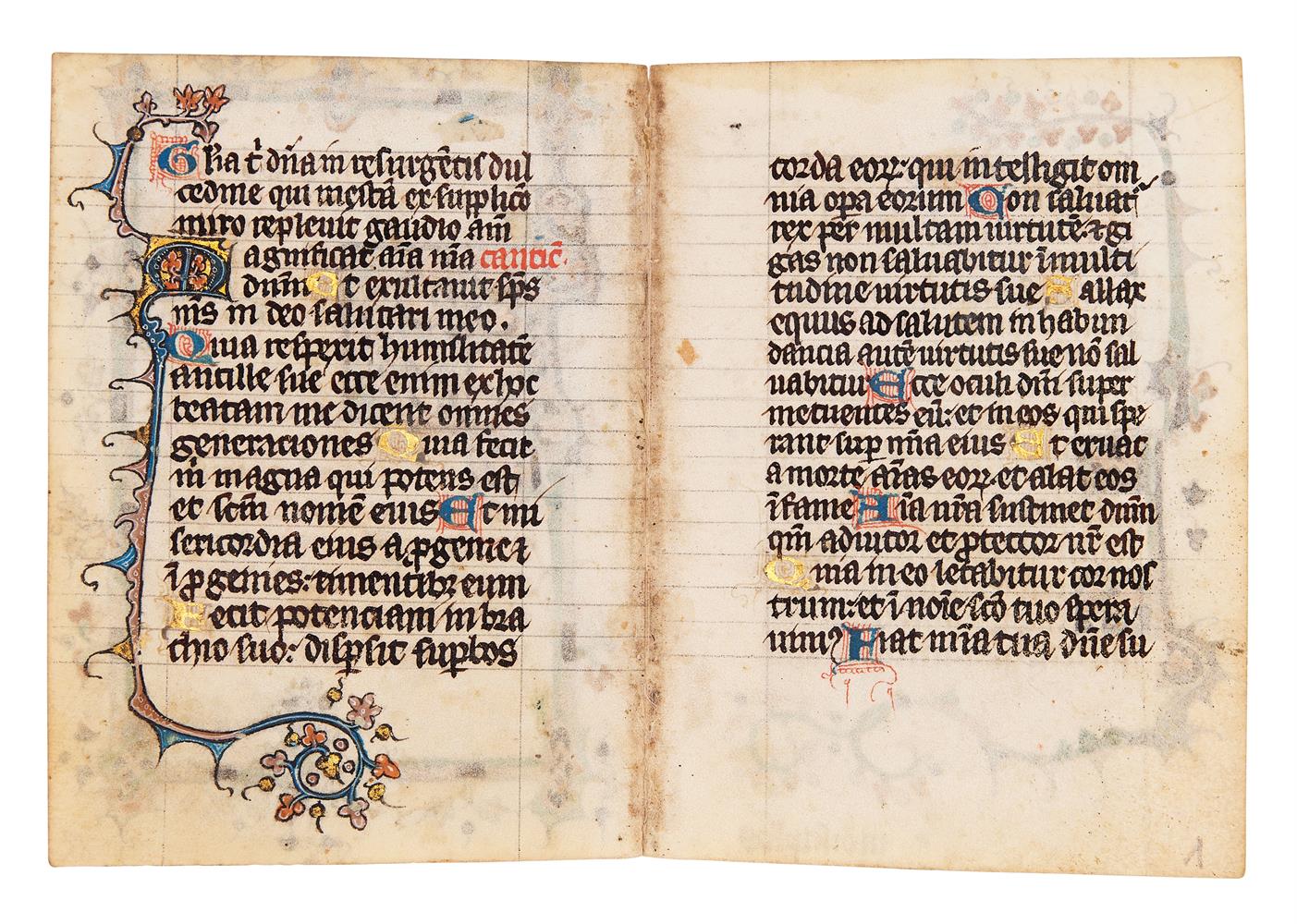 Five leaves from an early Book of Hours, of Dominican Use, in Latin, illuminated manuscript on pa - Image 2 of 8