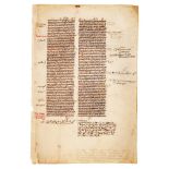 Two leaves from a copy of Peter Lombard, Libri Quattour Sententiarum, in Latin, manuscript on par