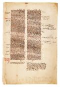 Two leaves from a copy of Peter Lombard, Libri Quattour Sententiarum, in Latin, manuscript on par